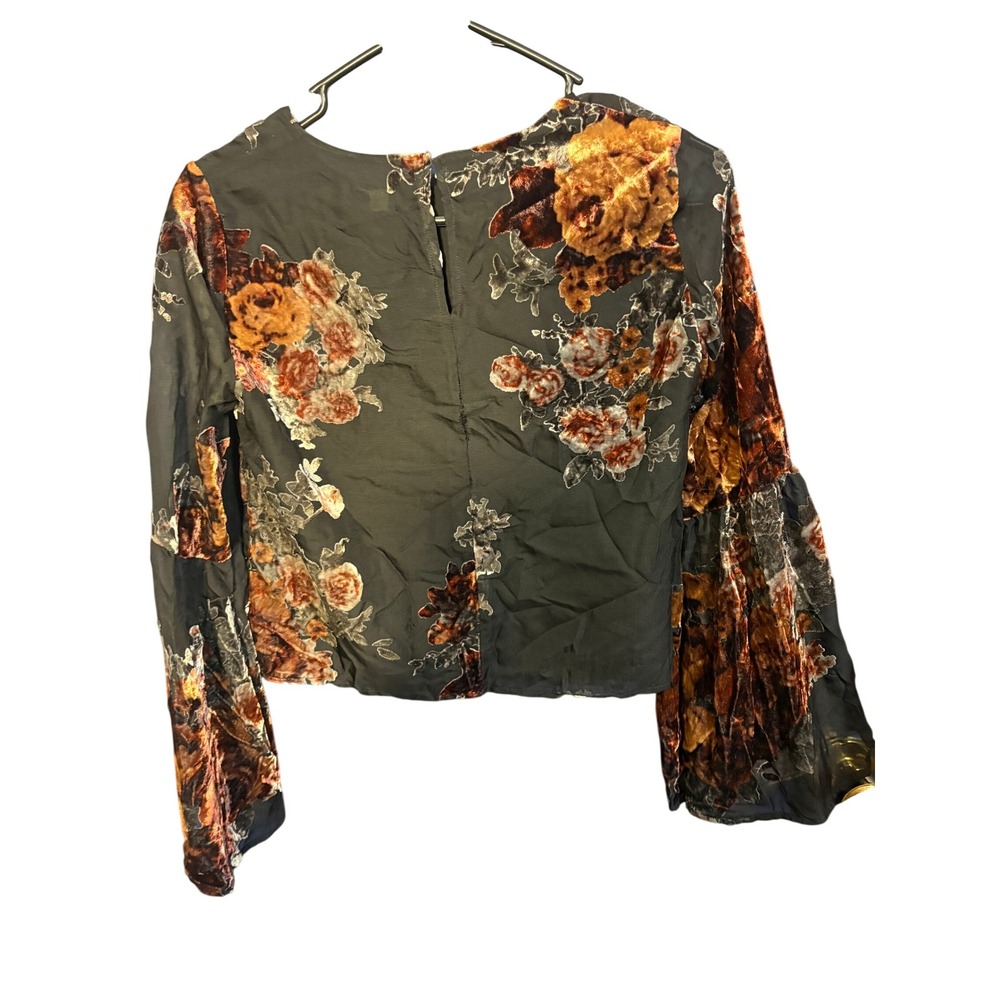 Giani Bini Velvet Floral Bell Sleeve Sheer Top Blouse XS